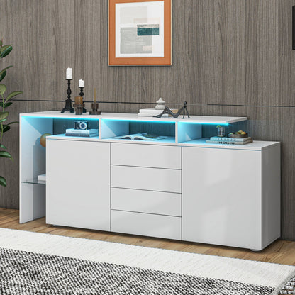 Dressoir – Opbergkast – Buffetkast – Kasten – TV Meubel – Hoogglans Wit – Modern Minimalistisch Design – Volledig Gemonteerd – Stevig & Duurzaam
