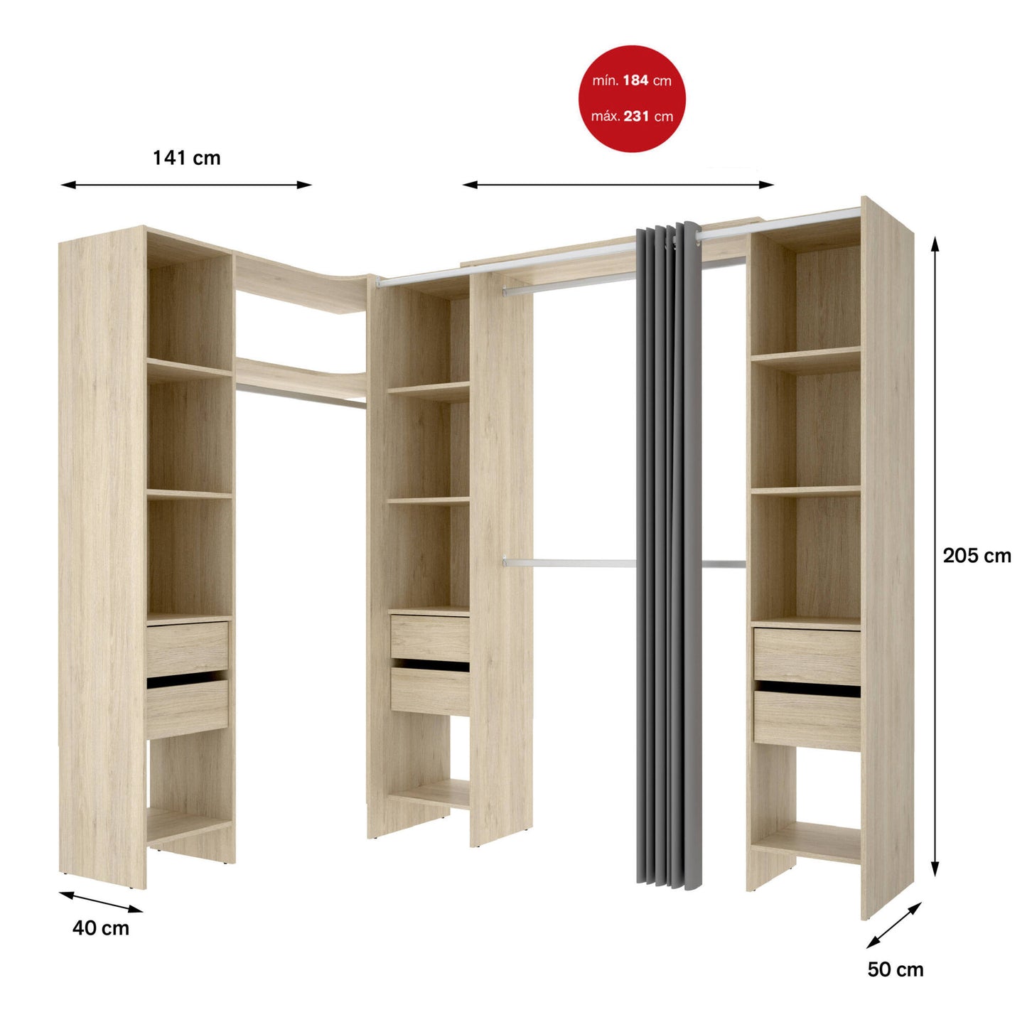 Large Alanno Wardrobe, Bedroom Storage Cabinet, Clothes Cabinet, Hanging Wardrobe, 234x141x205 cm, Available in 2 Colors