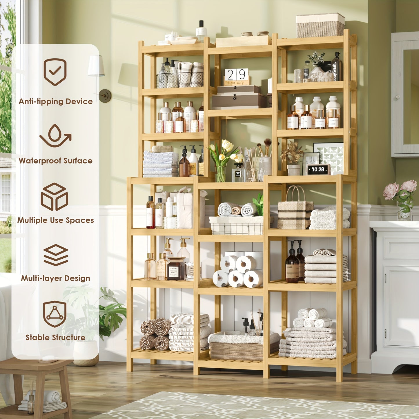 Bamboekast – Badkamermeubel – Opbergkast – Boekenkast – Plantenrek – Duurzaam Bamboe – Groot Formaat 105x30x160,7 cm