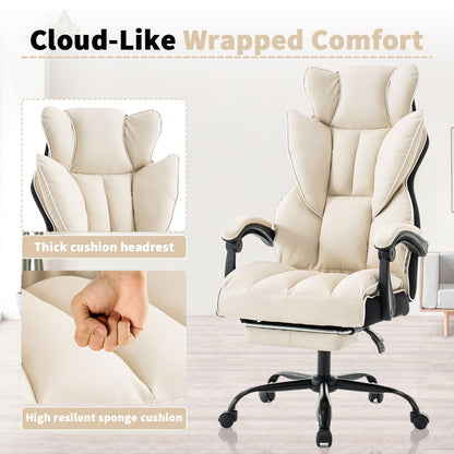 Bureaustoel – Office Chair – Kantoorstoel – Computerstoel – Draaistoel – Ergonomisch Design – Verstelbare Rugleuning & Inklapbare Voetensteun – Stevig Metalen Frame & Ademend PU-leer – Bruin