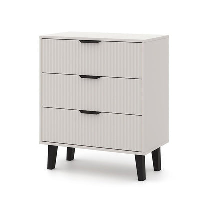 Ladekast – Dresser – Ladekastje – Opbergmeubel – Kabinet – Cashmere Beige Kleur – 3 Ruime Lades – Geribbelde Fronten – Zwarte Poten