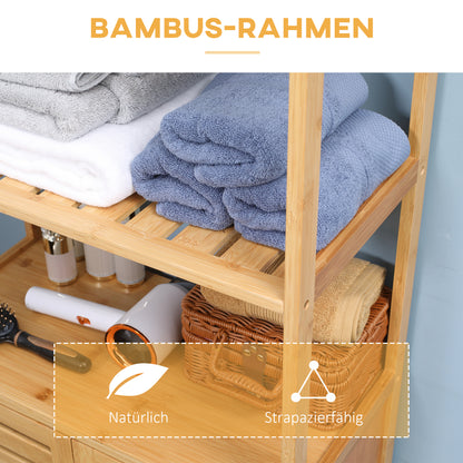 Badkamerkast – Badkamermeubel – Opbergkast – Kolomkast – Bamboehouten Kast – Ventilerende Lamellendeuren – 60x30x120 cm