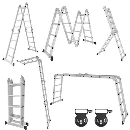 Vouwladder – Multifunctionele Ladder – Aluminium Ladder – Telescopische Ladder – Combiladder – 4x4 Treden – Max. 150 kg Belastbaar – Inklapbaar Met Platform