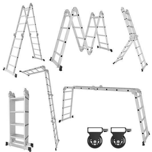 Vouwladder – Multifunctionele Ladder – Aluminium Ladder – Telescopische Ladder – Combiladder – 4x4 Treden – Max. 150 kg Belastbaar – Inklapbaar Met Platform