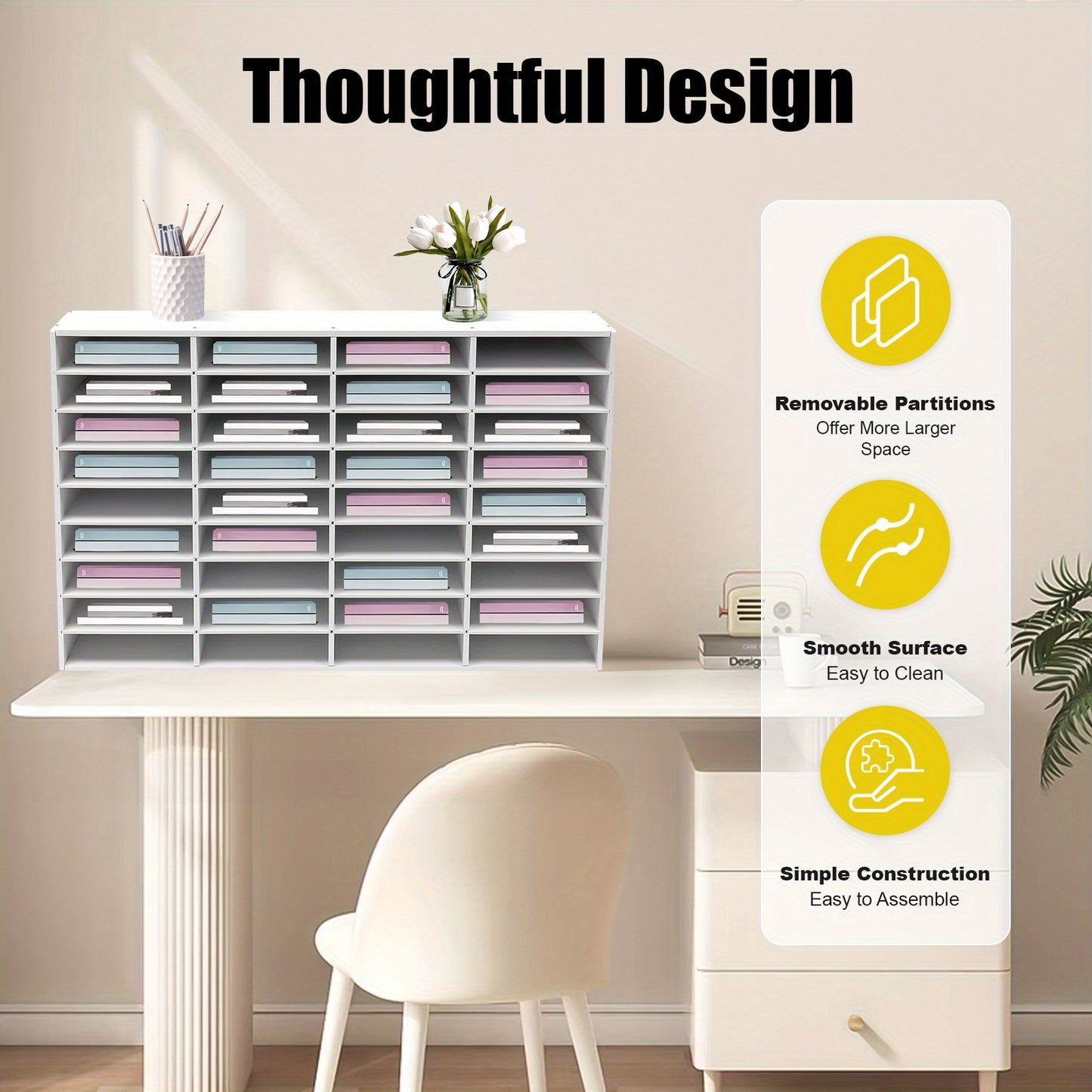36-vaks PVC Opbergkast – Documenten Organizer – Archiefkast – Bureauhouder – Folderhouder – Wit – Stevig PVC Met Vilten Binnenkant – Compact Modern Design 100x30x61 cm