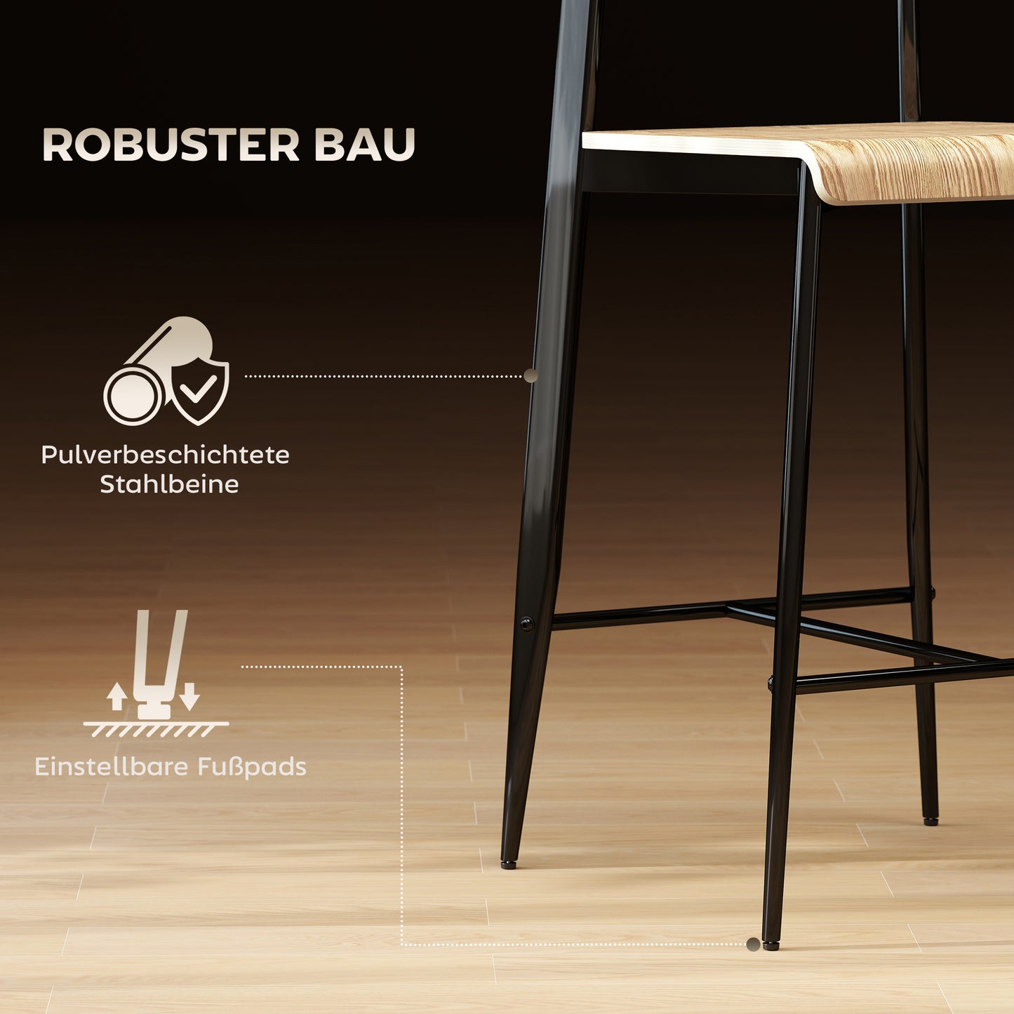 Barkrukken – Barstoelen – Hoge Stoelen – Krukken – Barkruk Set Natuurlijk Hout – Met Rugleuning – Stevig Metaalframe – Lichtbruin Hout