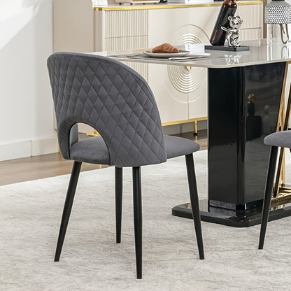 Eetkamerstoel – Stoel – Zitstoel – Keukenstoel – Woonkamerstoel – Grijs – Metalen Frame – Verstelbare Poten – Diamantpatroon Rugleuning – Set Van 2