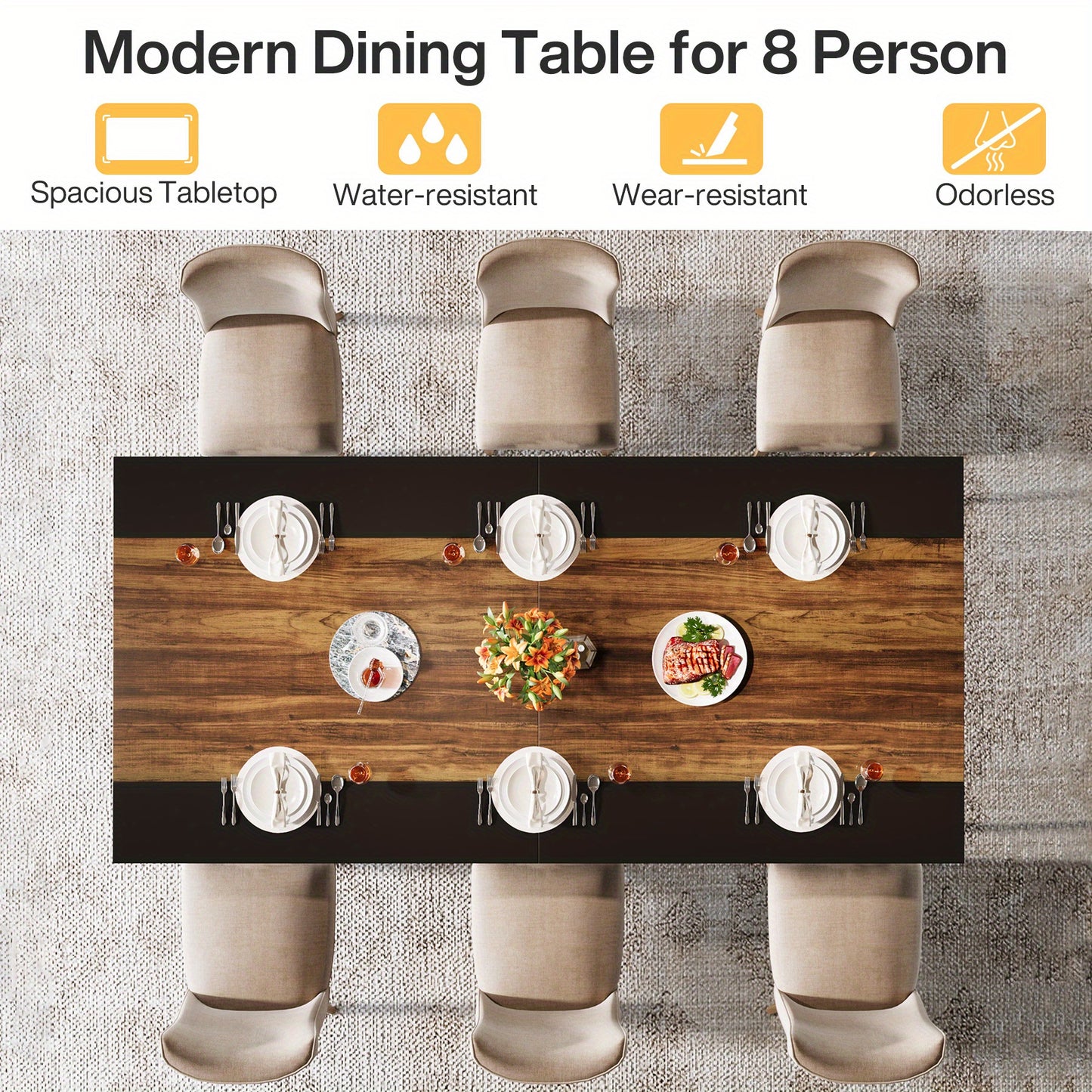 Eetkamertafel – Tafel – Eettafel – Dinertafel – Familietafel – Rustiek Bruin & Zwart – 78,74 Inch Breed – Geometrisch Metaal Onderstel