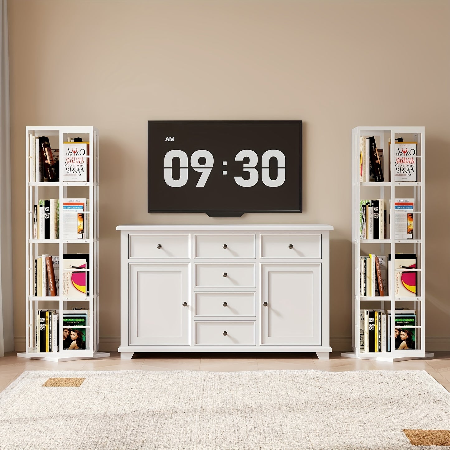 Draaibare Boekenkast – Boekenkast – Boekplank – Opbergrek – Vakkenkast – Wit – 4-Lagen Met 360° Draaifunctie – Ruimtebesparend Design