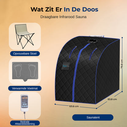 Draagbare Infrarood Sauna – Infra Sauna Tent – Sauna Box – Persoonlijke Sauna – Detox Sauna – Zwart – Inclusief Opvouwbare Stoel – Afstandsbediening – 101,6 x 83,8 cm