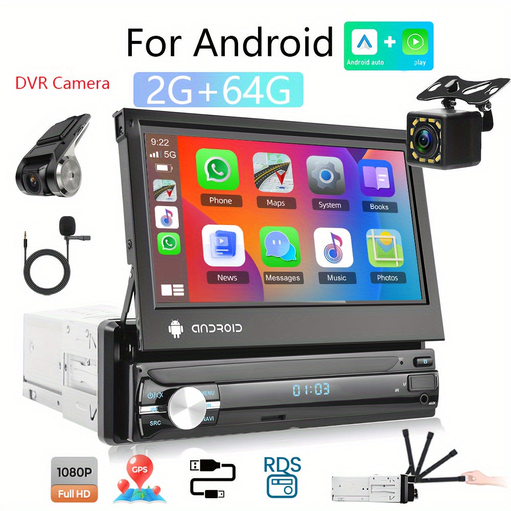 Autoradio – Car Stereo – Multimedia Speler – Navigatiesysteem – Touchscreen Radio – 7-Inch Uitschuifbaar Scherm – GPS Navigatie & Achteruitrijcamera Met DVR