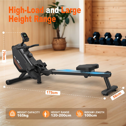 Roeitrainer – Roeimachine – Fitnessapparaat – Thuisfitness – Inklapbaar – 16 Weerstandsniveaus – Draadloze Verbinding - Zwart - QUORE