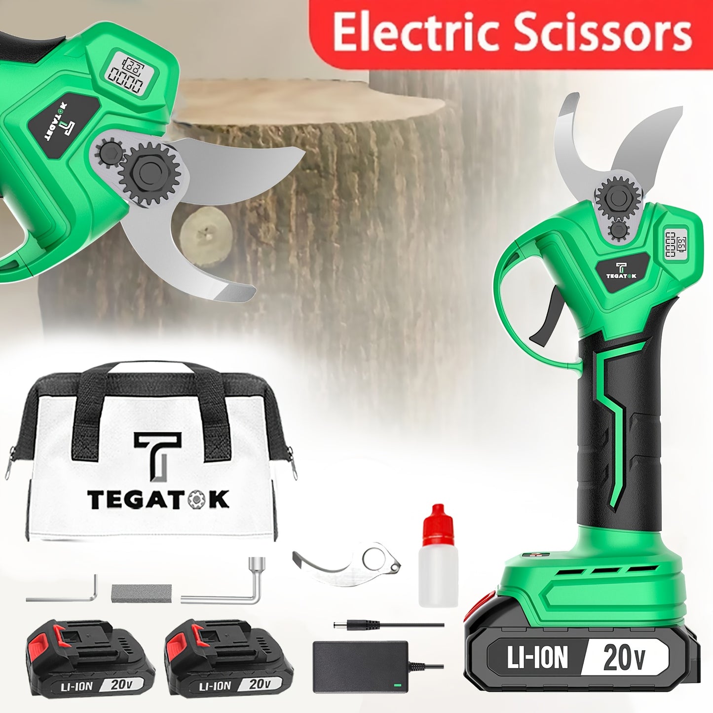 Draadloze Snoeischaar – Elektrische Takkenknipper – Tuinschaar – Snoeigereedschap – Lithium Accu Snoeischaar – 25 mm Snoeidikte – Digitale Batterijweergave Met Dubbele Accu’s