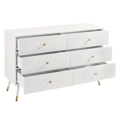 Modern 6 Drawer Chest Of Drawers - 120x40x80cm - Ideal for Bedroom And Living Room, Storage Drawer Units