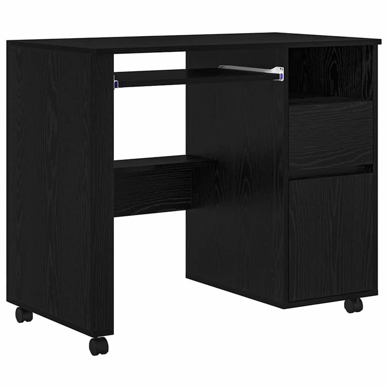 Modern Oak Rolling Desk with Spacious Storage - Heavy-Duty Treated Wood Mobile Office Furniture, Easy-Rolling Cabinet Suitable for Office & Small Spaces, Easy Assembly