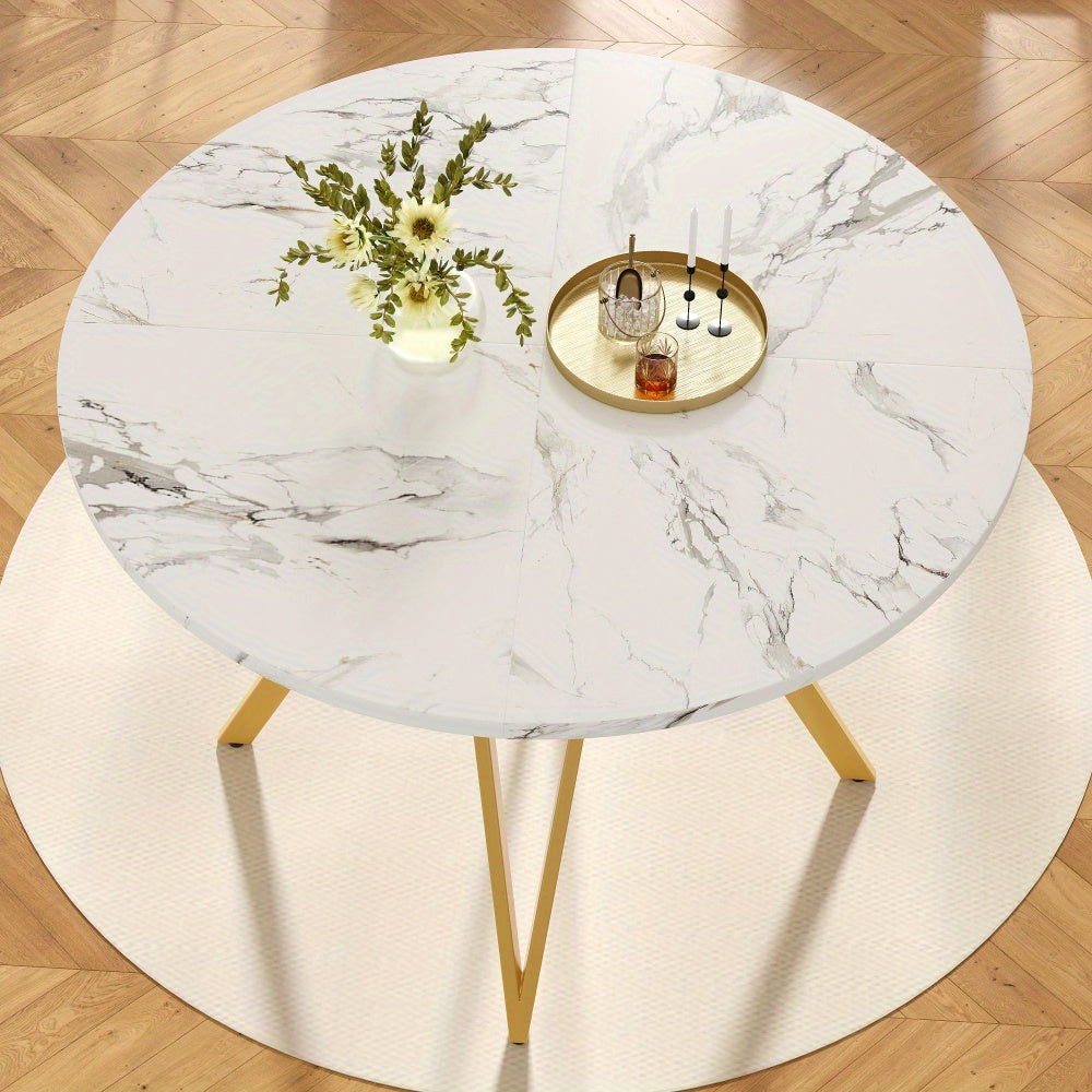 Eettafelset – Eetkamerset – Keukentafelset – Zitgroep – Meubelset – Ronde MDF Tafel – Gouden Metalen Poten