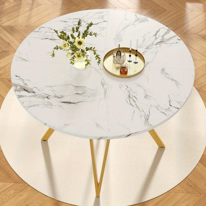 Eettafelset – Eetkamerset – Keukentafelset – Zitgroep – Meubelset – Ronde MDF Tafel – Gouden Metalen Poten