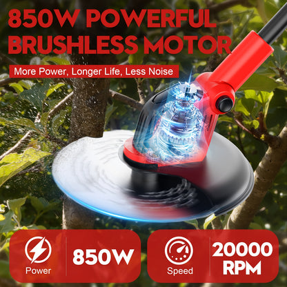 Draadloze Bosmaaier – Grasmaaier – Kantenmaaier – Struikkam – Trimmer – 850W Motor – 6000mAh Accu Met 2 Batterijen