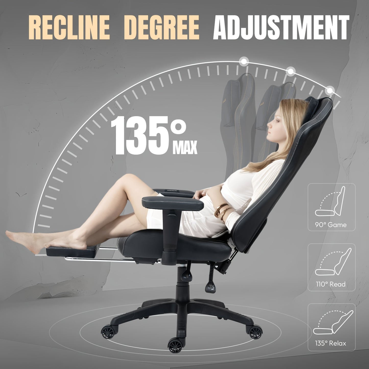Ergonomische Gamingstoel – Bureaustoel – Gamestoel – Draaistoel – Office Chair – Verstelbare Voetsteun – Sofa-Grade Verenmatras – Zwart-Goud