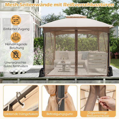 Tuinpaviljoen 3x3 meter – Tuinkamer – Terraspaviljoen – Partytent – Overkapping – Waterdicht dubbel dak – Stabiel metalen frame met muskietennetten