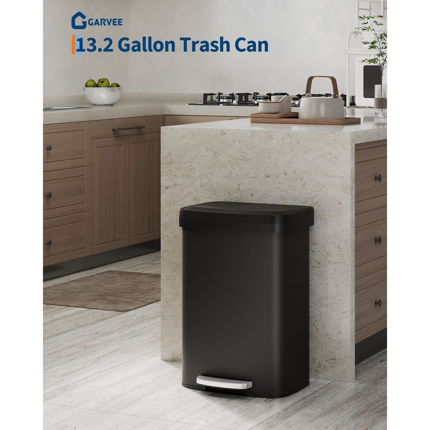 Prullenbak – Afvalbak – Vuilnisbak – Afvalcontainer – Afvalemmer – Voetpedaal – Soft-Close Deksel – Geurfilter – 49,2 Liter – Roestvrij Staal – Compact – Vingerafdrukbestendig – Zwart