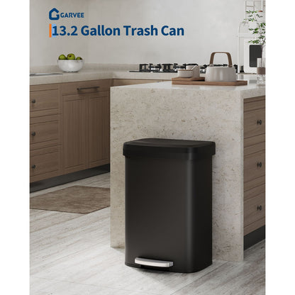 Prullenbak – Afvalbak – Vuilnisbak – Afvalcontainer – Afvalemmer – Voetpedaal – Soft-Close Deksel – Geurfilter – 49,2 Liter – Roestvrij Staal – Compact – Vingerafdrukbestendig – Zwart