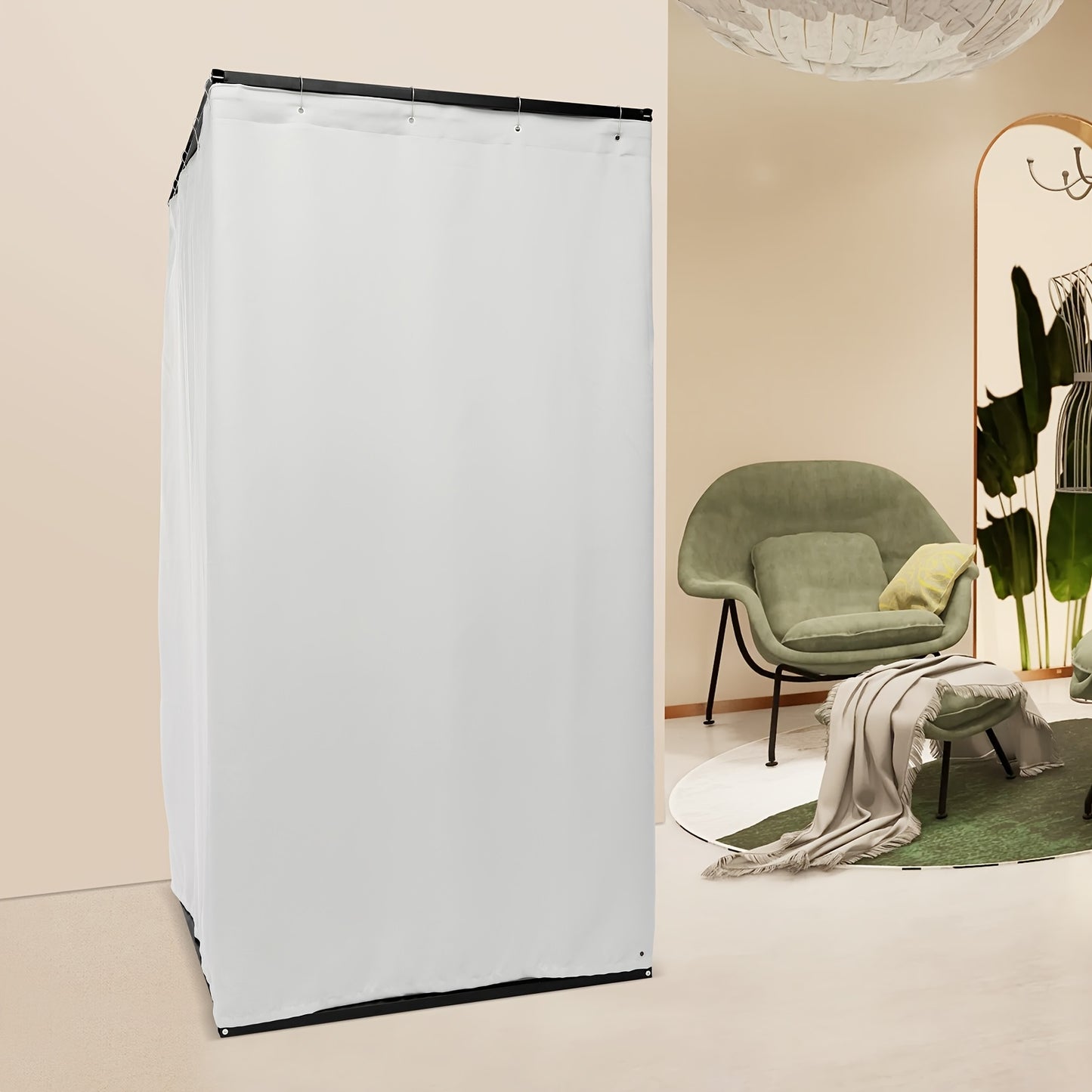 Pasmhokje – Paskamer – Kleedkamer – Pasruimte – Mobiele Paskamer – Stevig Metalen Frame – Machinewasbare Linnen Stof – Ruime Afmetingen 100x100x200 cm – Compact & Vrijstaand Grijs