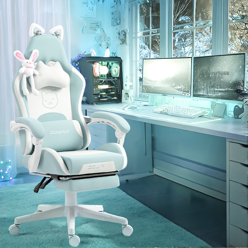 Gamingstoel Roze – Bureaustoel – Kantoorstoel – Gamestoel – Stoel Met Voetensteun – Ergonomisch Design – Verstelbare Rugleuning – PU Leer & Metaal – Max 136 kg – Kawaii Anime Girl Design