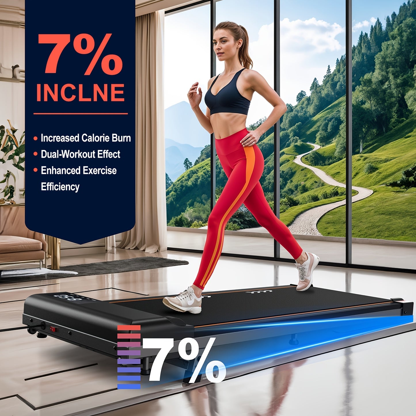 Loopband – Loopband Met Bureau – Wandelband – Thuisfitness – Compact Ontwerp – Instelbare Helling Tot 7% – Laag Geluidsniveau - QUORE