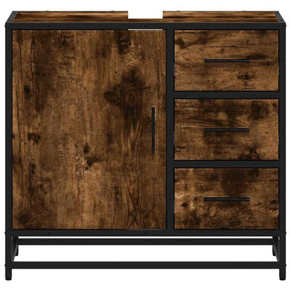 Badkamermeubel – Wastafelkast – Badkamerkast – Opbergmeubel – Toiletkast – Smoke Eiken – Compact 65x33x60 cm – Duurzaam Houtcomposiet Met Metalen Frame