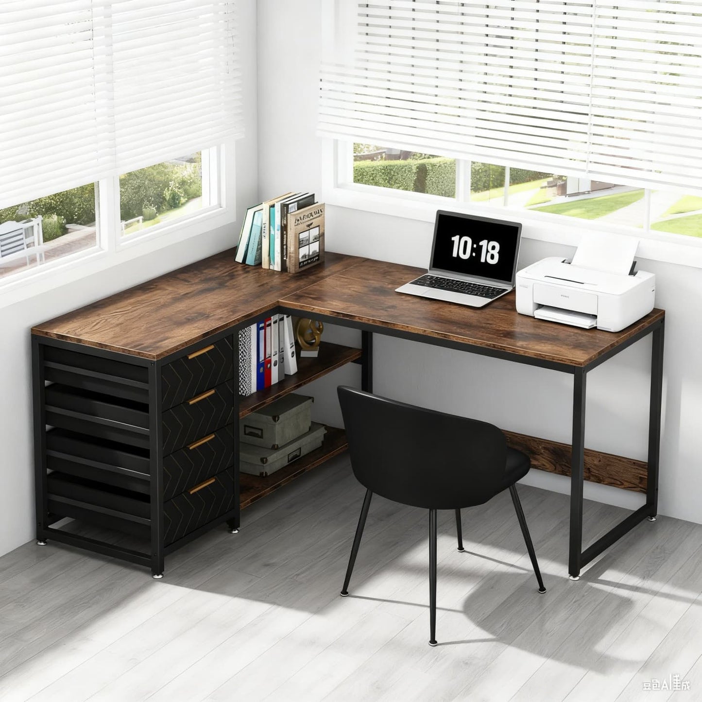 Computertafel – Computerbureau – Bureautafel – Hoekbureau – Werktafel – L-vormig Ontwerp – Stevig Spaanplaat Met Metalen Frame