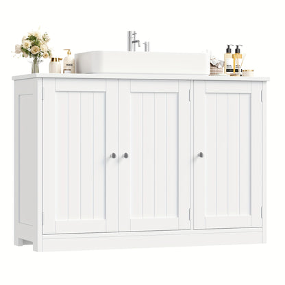 Kealive White 3-Door Modern Bathroom Cabinet with Adjustable Shelves & Doors - Vanity Unit, White, Golden-Toned Knobs, Space-Saving Storage for Bathrooms, Easy Assembly (Fits Small/Large Bathrooms)
