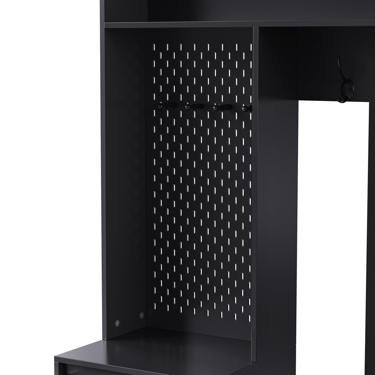 Halmeubel – Kapstok – Schoenenrek – Opbergkast – Zitbank – 6-in-1 Multifunctioneel – Mat Zwart MDF – 100x35x180 cm – Kantelbeveiliging