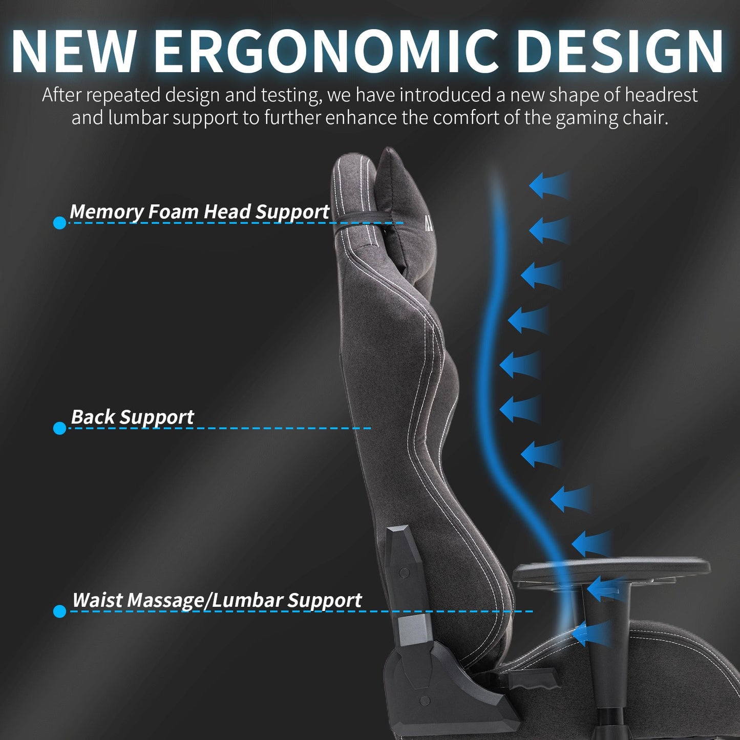 Gamingstoel – Gamestoel – Gaming Chair – Game Stoel – Bureaustoel – Ademend Stof – Pocketveer Zitting – Verstelbare Voetsteun – Opbergtas – Zwart