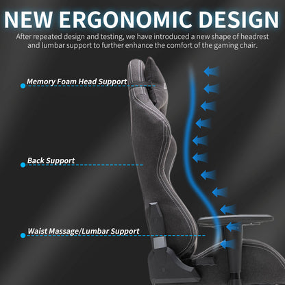 Gamingstoel – Gamestoel – Gaming Chair – Game Stoel – Bureaustoel – Ademend Stof – Pocketveer Zitting – Verstelbare Voetsteun – Opbergtas – Zwart