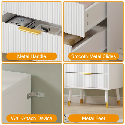 Commode – Ladekast – Dressoir – Kast – Nachtkastje – Wit – Gouden Accenten – 4 Lades – Compact & Ruimtebesparend