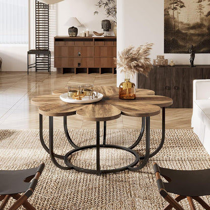 Bloemvormige Salontafel – Modern Coffee Table – Sofa Tafel – Woonkamer Tafel – Bloem Salontafel – 100 cm Diameter – Marmerlook Tafelblad met Metalen Frame