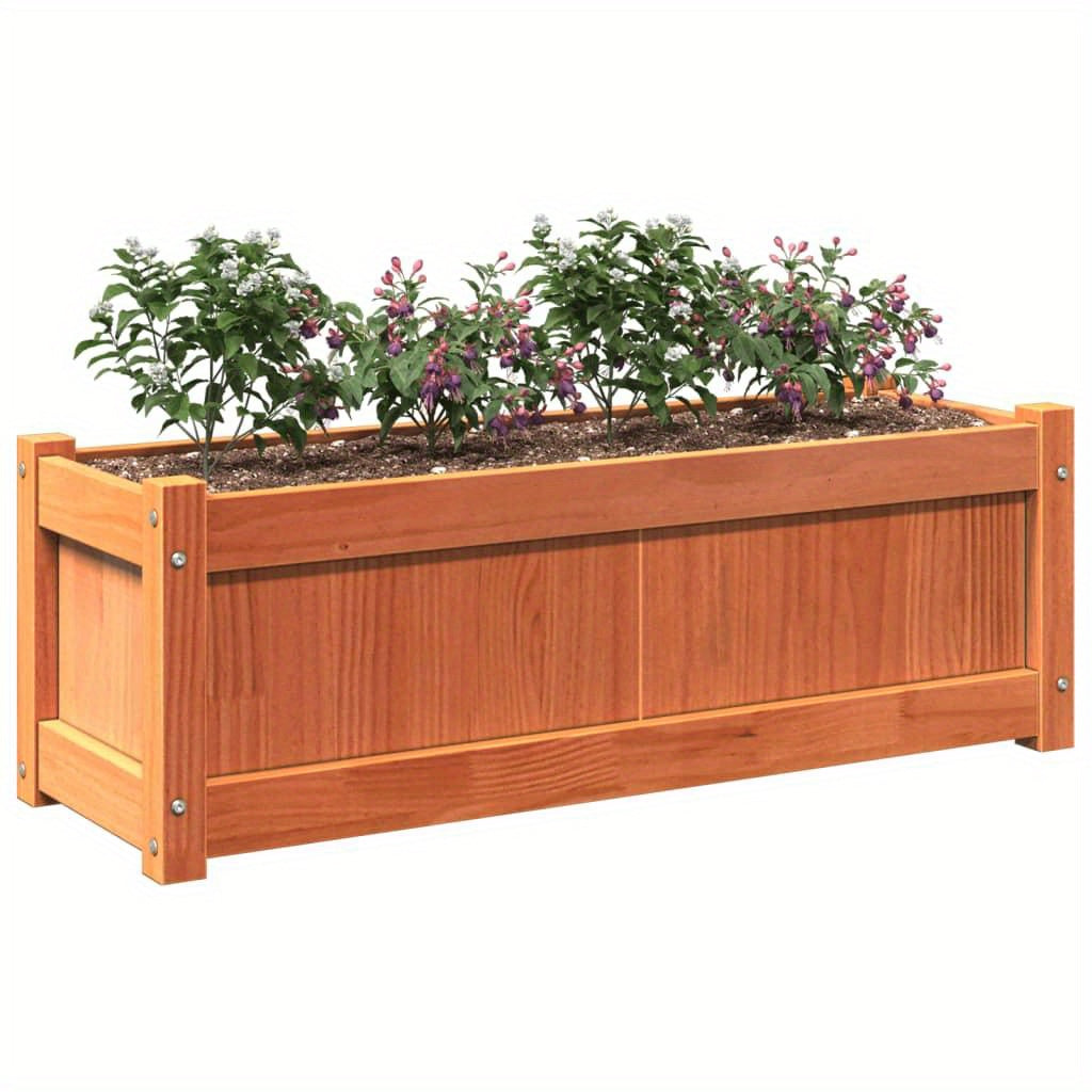 Plantenbak – Bloembak – Moestuinbak – Kruidenbak – Balkonbak – Verhoogde Massief Dennenhouten Plantenbak – 90x31x31 cm – Duurzaam Wax Brown – Eenvoudig te Monteren