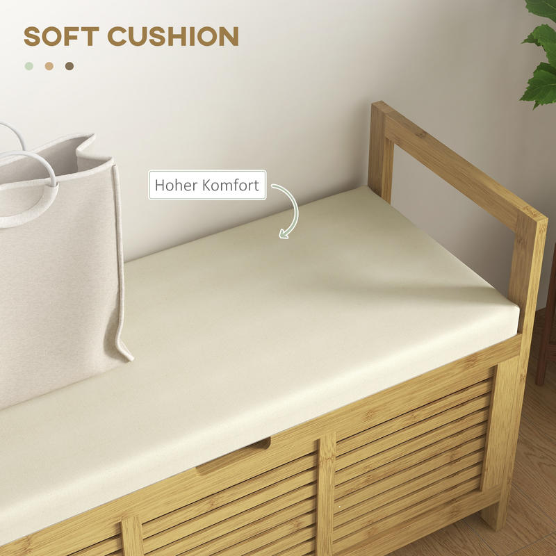 Modern Bamboo & Metal Shoe Storage Bench with Soft Cushioned Seat - Freestanding Entryway Organizer with Hidden Storage, Space-Saving Design for Hallway, Living Room, Bedroom - Sturdy Shoe Rack Bench with Soft Padding, 39.4"x