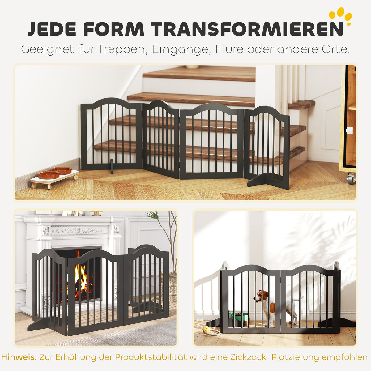 Hondenafscheiding – Hondenhek – Huisdierbarrière – Hondenomheining – Vrijstaande Afzetting – Zwarte Uitvoering – 4 Panelen 208x61 cm – Opvouwbaar en Stevig