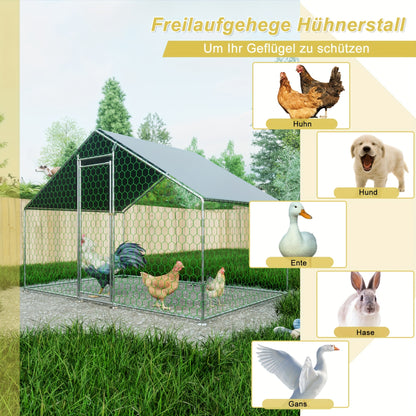 Free Range Chicken House 3x2x2m with Safety Lock And Waterproof PE Cloth, Metal Free Range Fence for Chickens, Rabbits And Other Small Animals