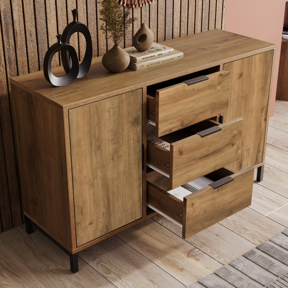 Dressoir – Kast – Opbergkast – Sideboard – Buffetkast – Donker Eiken – 120x40x76 cm – Verstelbare Planken – 3 Laden & 2 Deuren