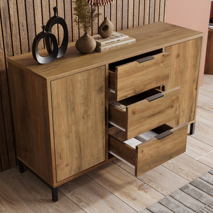Dressoir – Kast – Opbergkast – Sideboard – Buffetkast – Donker Eiken – 120x40x76 cm – Verstelbare Planken – 3 Laden & 2 Deuren
