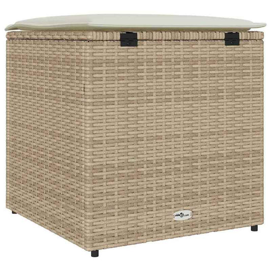 Opbergdoos – Opbergbox – Bewaardoos – Opbergmand – Opbergkist – Beige Kussen – 50x50x50 cm – Duurzaam Poly Rattan