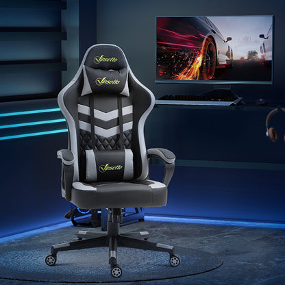 Gamingstoel – Bureaustoel – Office Chair – Gaming Chair – Gamer Stoel – Ergonomisch – Verstelbare Hoogte – Afneembare Hoofdsteun – Lendensteun – Zwart-Grijs