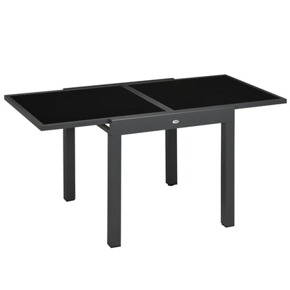 Uitschuifbare Tuintafel – Terrastafel – Verandatafel – Balkon Tafel – Buiten Eettafel – Aluminium Frame – Zwart Gehard Glas – 160x80x75 cm – Weerbestendig & Ruimtebesparend