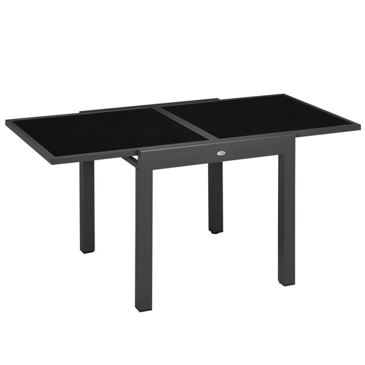 Uitschuifbare Tuintafel – Terrastafel – Verandatafel – Balkon Tafel – Buiten Eettafel – Aluminium Frame – Zwart Gehard Glas – 160x80x75 cm – Weerbestendig & Ruimtebesparend