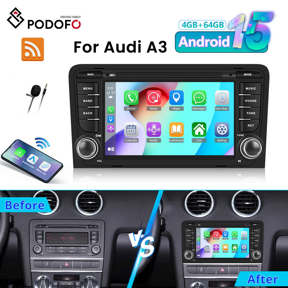 Autoradio – Auto Radio – Car Stereo – Multimedia Speler – Android 15 OS – 7 Inch Touchscreen – Wireless CarPlay & Android Auto – GPS Navigatie – Bluetooth 5.0 – 4GB+64GB – AHD Achteruitrijcamera Aansluiting