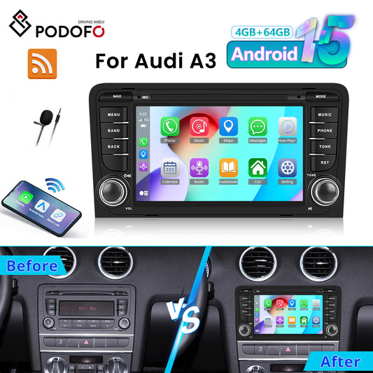 Autoradio – Auto Radio – Car Stereo – Multimedia Speler – Android 15 OS – 7 Inch Touchscreen – Wireless CarPlay & Android Auto – GPS Navigatie – Bluetooth 5.0 – 4GB+64GB – AHD Achteruitrijcamera Aansluiting
