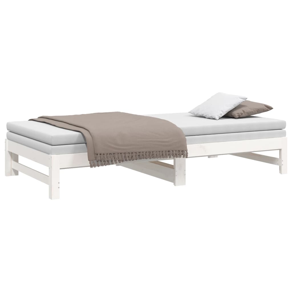 Slaapbank – Bedbank – Bedbankje – Logeerbed – Sofa Bed – Massief Dennenhout – Ruimtebesparend – 205,5x158x30 cm – Wit